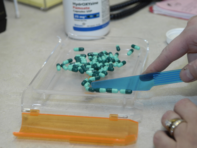 Staff member counting pills Staff member counting pills