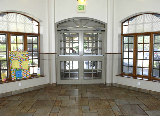 View of hospital entrance from the inside
